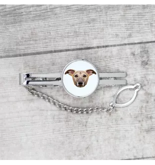 Whippet - geometric tie clip with a picture and inscription from Art-Dog