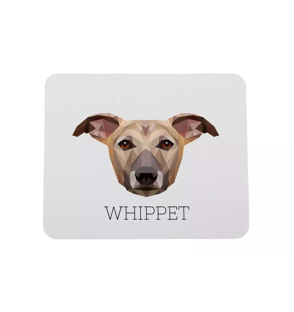 Whippet, Kleiner Englischer Windhund - geometrisches Mauspad mit Bild und Aufschrift von Art-Dog