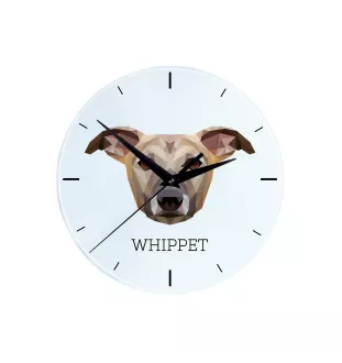 Whippet, Lévrier whippet - horloge murale géométrique avec photo et logo de la marque Art-Dog