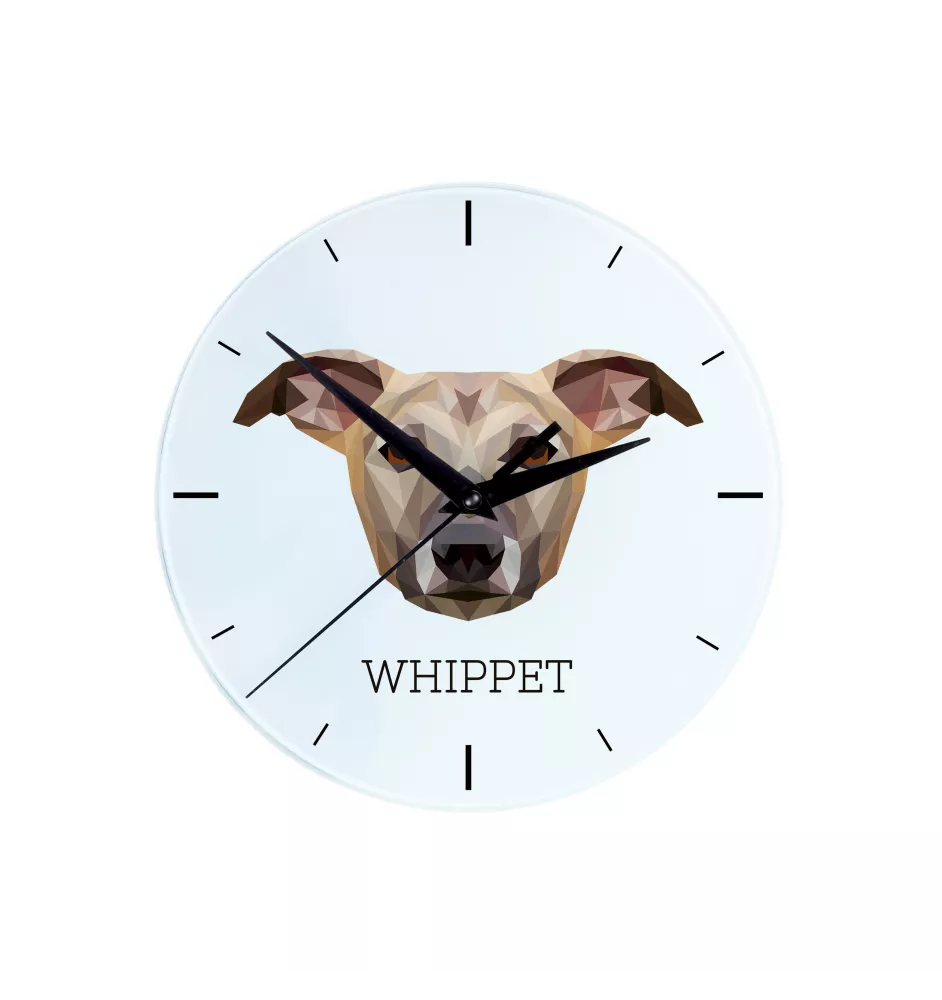 Whippet, Lévrier whippet - horloge murale géométrique avec photo et logo de la marque Art-Dog