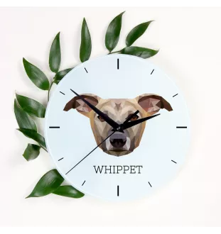 Whippet - geometric wall clock with a picture and the brand name Art-Dog