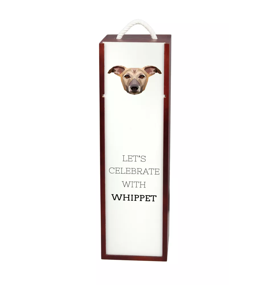 Whippet, Kleiner Englischer Windhund - geometrische Box mit einem Bild und Schriftzug für Wein der Marke Art-Dog