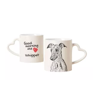 Whippet - cup with a dog, adorable cup with a heart-shaped handle, universal gift from the Art-Dog brand