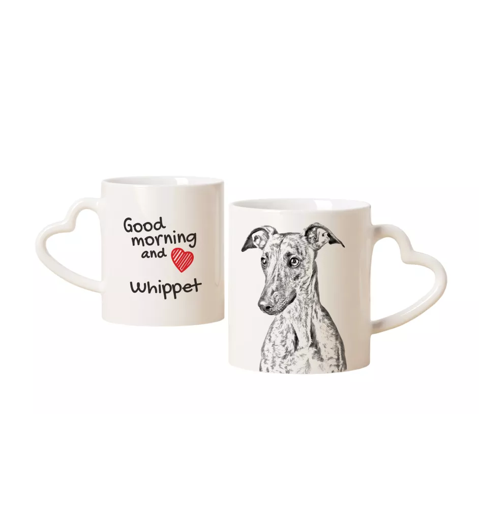 Whippet - cup with a dog, adorable cup with a heart-shaped handle, universal gift from the Art-Dog brand