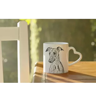 Whippet - cup with a dog, adorable cup with a heart-shaped handle, universal gift from the Art-Dog brand