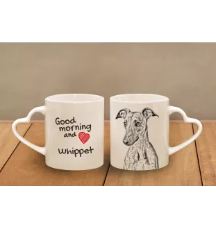 Whippet, Kleiner Englischer Windhund - Tasse mit Hund, entzückende Tasse mit herzförmigem Henkel, universelles Geschenk der Marke Art-Dog