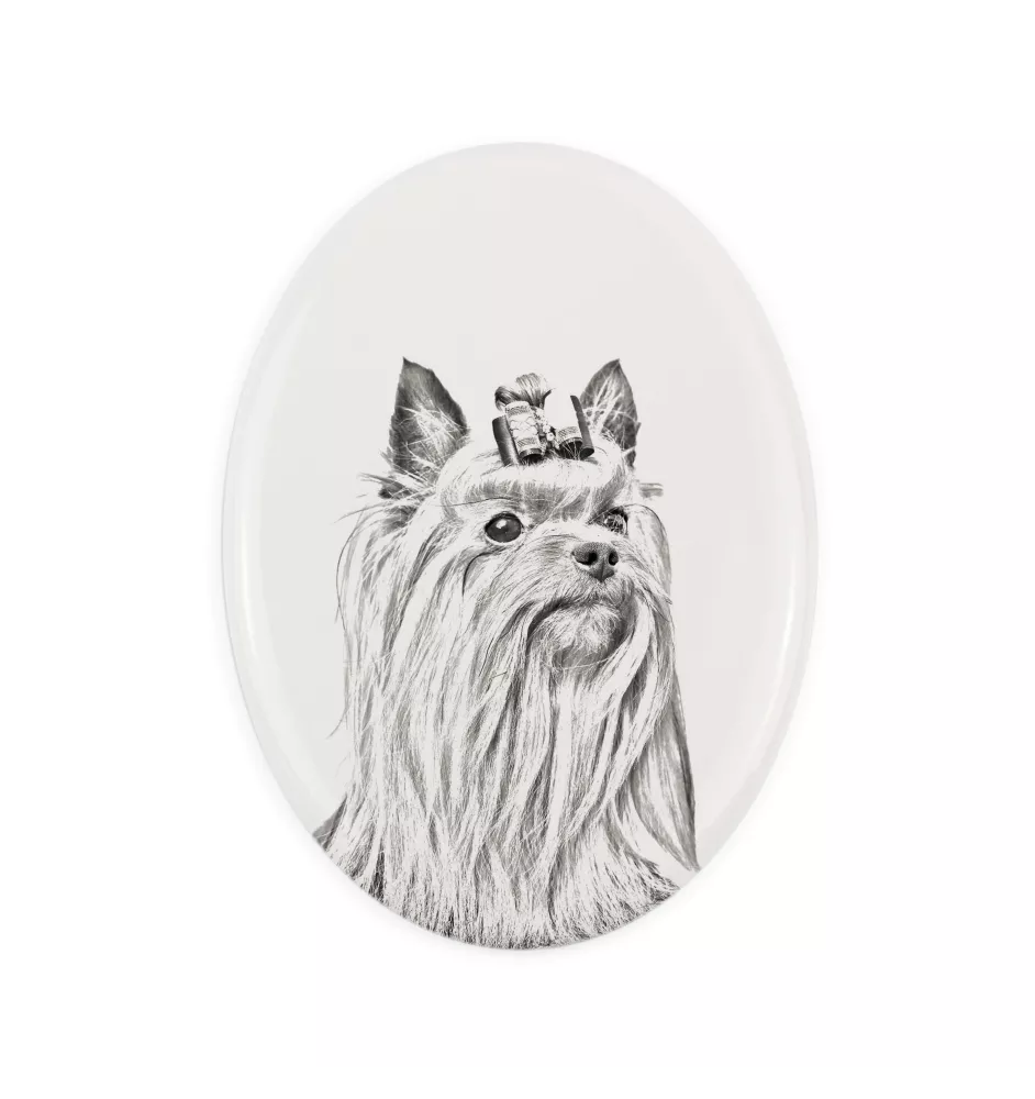 Yorkshire Terrier, Terrier Du Yorkshire, York - une plaque commémorative avec une photo de chien, une plaque funéraire avec une impression, une plaque ovale personnalisée de la marque Art-Dog