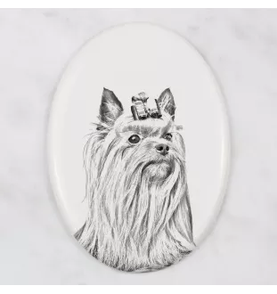 Yorkshire Terrier, Terrier Du Yorkshire, York - une plaque commémorative avec une photo de chien, une plaque funéraire avec une impression, une plaque ovale personnalisée de la marque Art-Dog