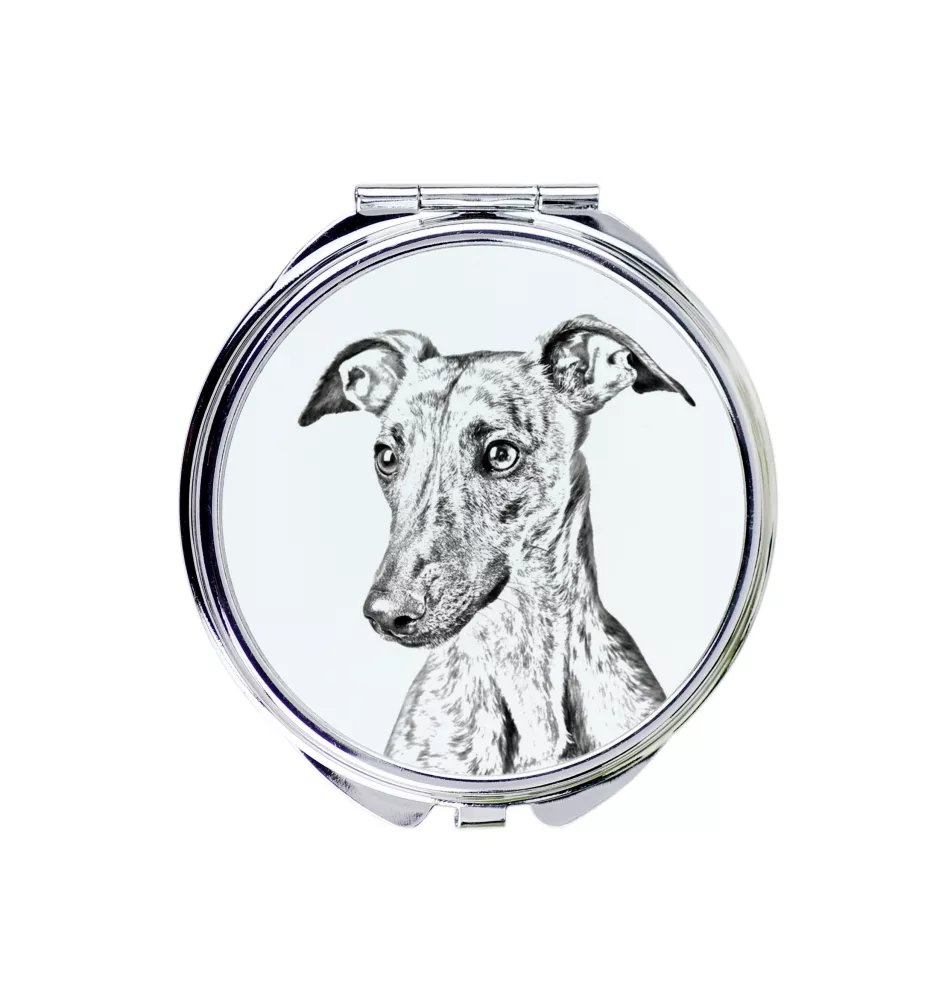 Whippet - Pocket mirror with a dog, personalized mirror for a purse, compact mirror with Art-Dog brand print.