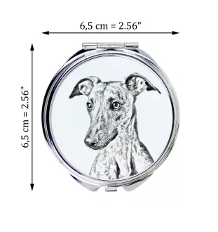 Whippet - Pocket mirror with a dog, personalized mirror for a purse, compact mirror with Art-Dog brand print.