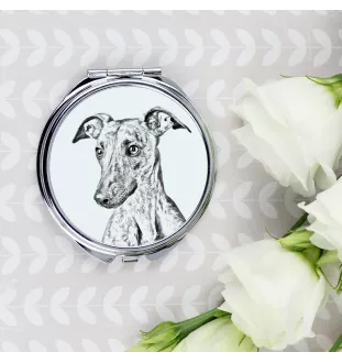 Whippet, Kleiner Englischer Windhund - Taschenspiegel mit Hund, personalisierter Taschenspiegel, kompakter Spiegel mit Art-Dog-Logo