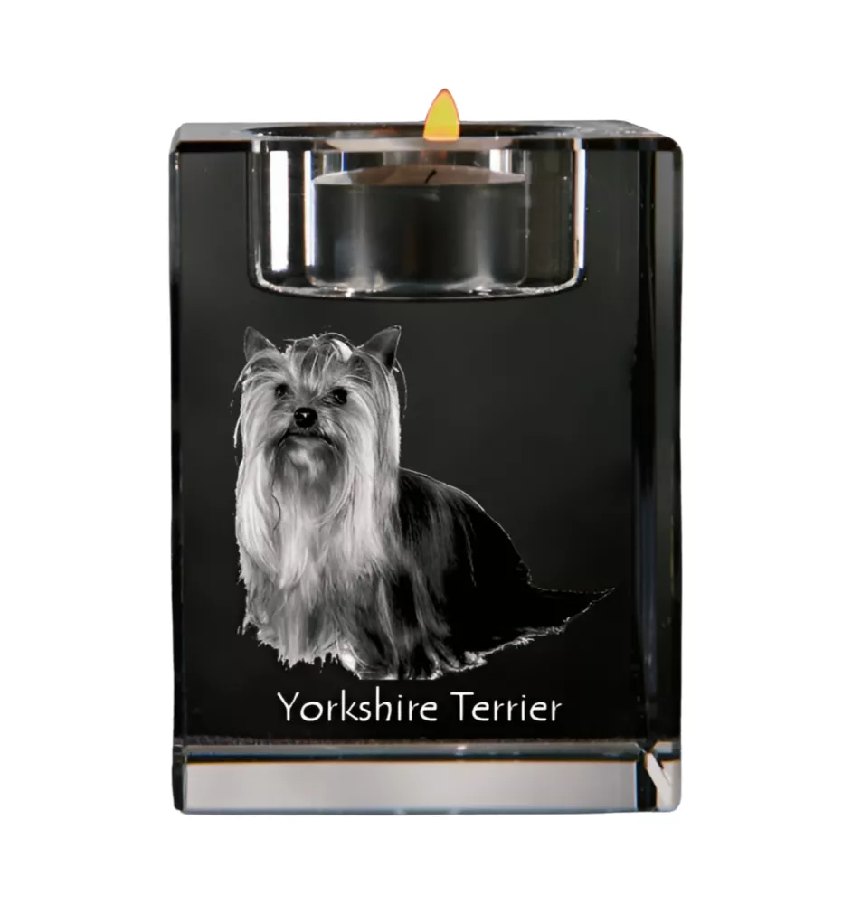 Yorkshire Terrier - Kerzenhalter mit Hundefoto, Teelichthalter aus Kristall, personalisiertes Geschenk der Marke Art-Dog