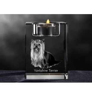 Yorkshire Terrier, Terrier Du Yorkshire, York - Bougeoir avec photo de chien, porte bougie en cristal, cadeau personnalisé par la marque Art-Dog