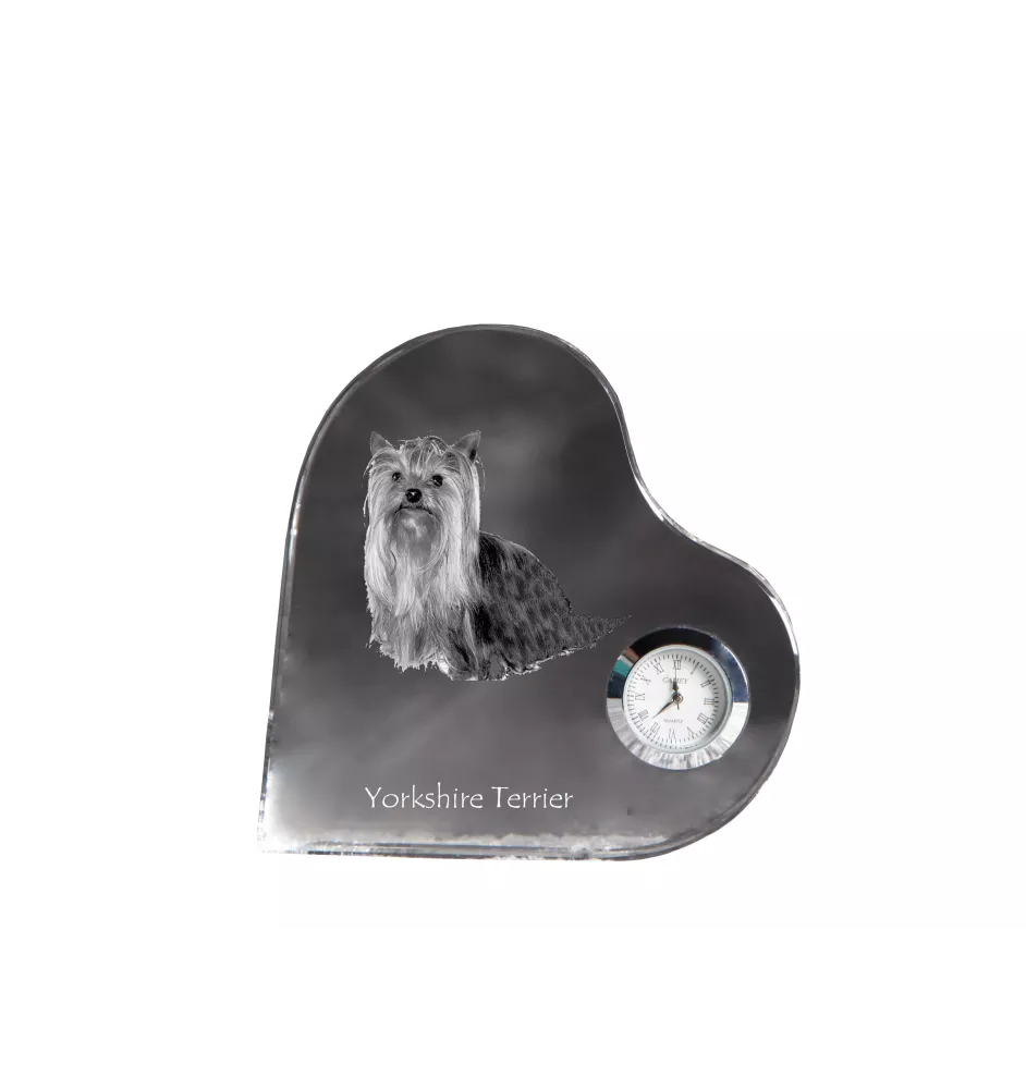 Yorkshire Terrier, Yorkie - crystal clock with a dog picture, heart-shaped shelf clock, personalized standing clock by Art-Dog brand