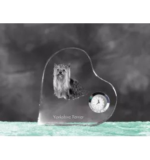 Yorkshire Terrier, Yorkie - crystal clock with a dog picture, heart-shaped shelf clock, personalized standing clock by Art-Dog brand