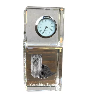 Yorkshire Terrier - Kristalluhr mit Foto, Hundebild im Kristall, personalisierte Schreibtischuhr von Art-Dog.