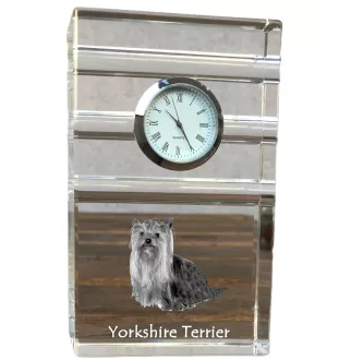 Yorkshire Terrier, Terrier Du Yorkshire, York - une horloge en verre avec une photo, une photo de chien dans un cristal, une horloge de bureau personnalisée de la marque Art-Dog
