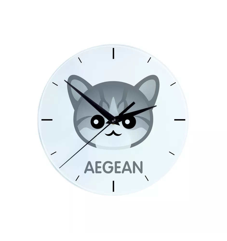 Ägäische Katze - MDF-Uhr mit Grafik und Logo der Marke Art-Dog