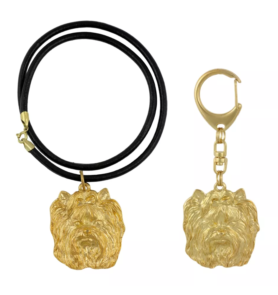 Yorkshire Terrier, Terrier Du Yorkshire, York I - porte-clés et collier avec chien dans une boîte, produit plaqué or de haute qualité, marque Art-Dog