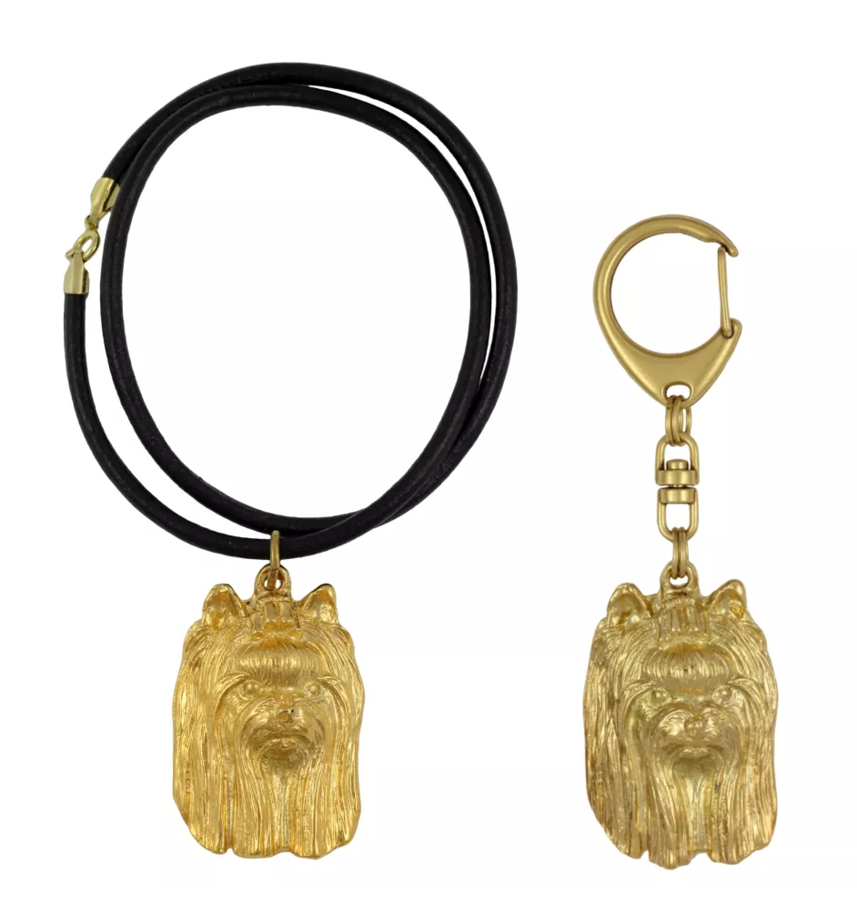 Yorkshire Terrier, Terrier Du Yorkshire, York III - porte-clés et collier avec chien dans une boîte, produit plaqué or de haute qualité, marque Art-Dog