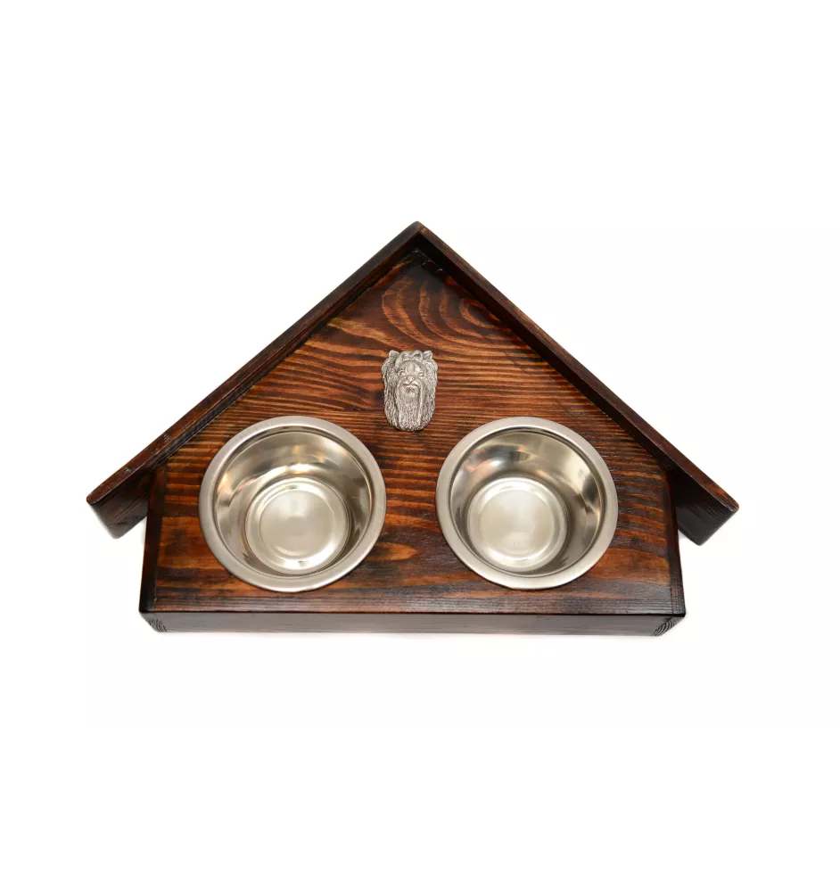 Yorkshire Terrier, Yorkie II - wooden stand with bowls for a dog, decorative dog bowls, a gift for adopting a dog from the Art-Dog brand