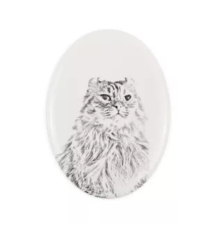 Chat à boucles américaines - une plaque commémorative avec une photo de chat, une plaque funéraire avec une impression, une plaque ovale personnalisée de la marque Art-Dog
