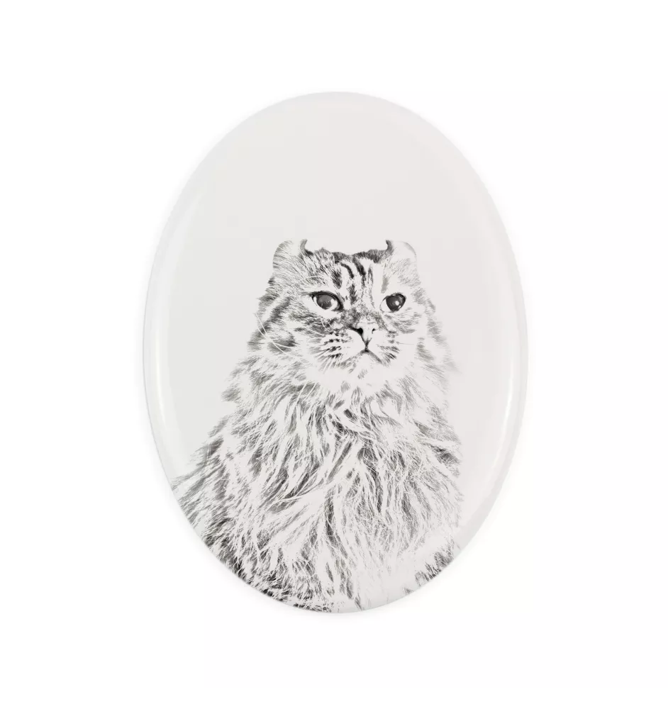 Chat à boucles américaines - une plaque commémorative avec une photo de chat, une plaque funéraire avec une impression, une plaque ovale personnalisée de la marque Art-Dog