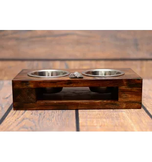 Yorkshire Terrier, Yorkie III - wooden stand with bowls for a dog, steel dog bowls, a gift for adopting a dog from the Art-Dog brand