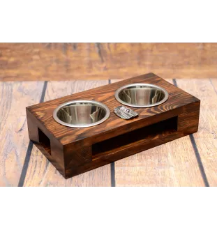 Yorkshire Terrier, Yorkie III - wooden stand with bowls for a dog, steel dog bowls, a gift for adopting a dog from the Art-Dog brand