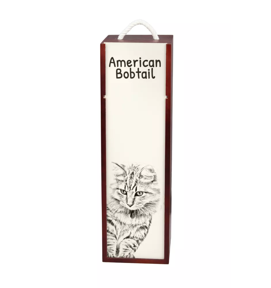 Bobtail américain - boîte à vin avec un chat, boîte à alcool avec une illustration, boîte personnalisée pour cadeau de la marque Art-Dog