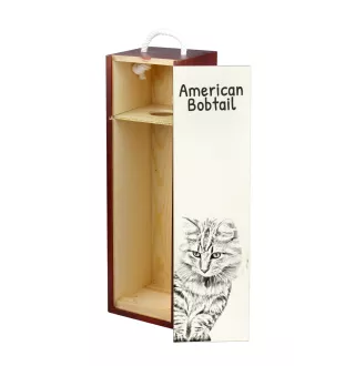 Bobtail américain - boîte à vin avec un chat, boîte à alcool avec une illustration, boîte personnalisée pour cadeau de la marque Art-Dog