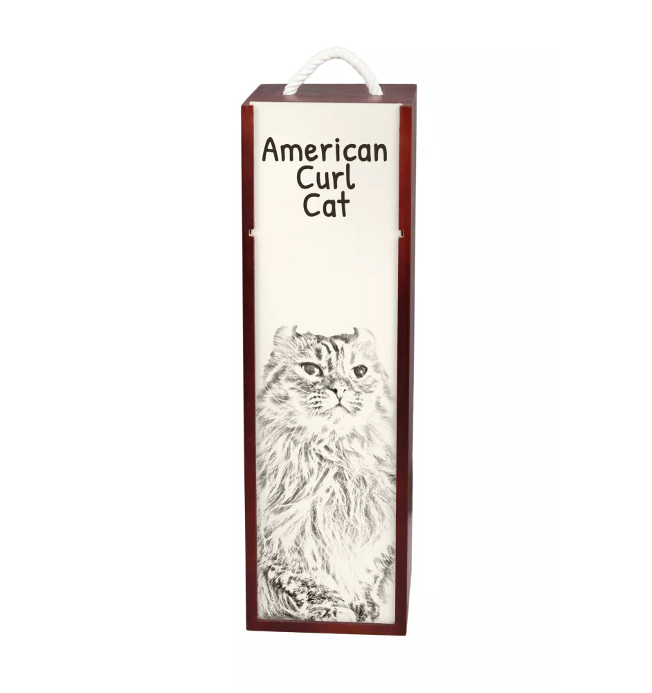 Chat à boucles américaines - boîte à vin avec un chat, boîte à alcool avec une illustration, boîte personnalisée pour cadeau de la marque Art-Dog