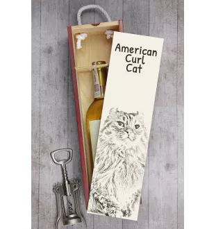Chat à boucles américaines - boîte à vin avec un chat, boîte à alcool avec une illustration, boîte personnalisée pour cadeau de la marque Art-Dog