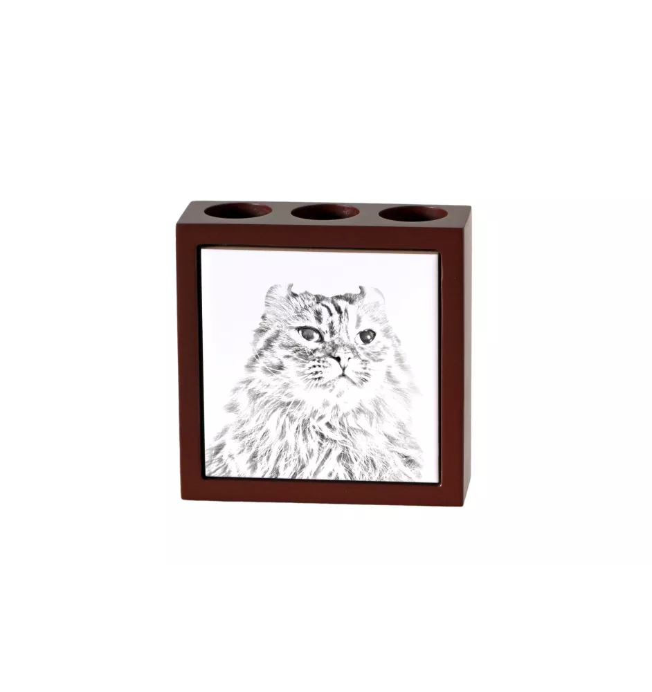 American Curl Cat - pen holder with a cat, desk organizer with a print, personalized desk decoration by Art-Dog brand