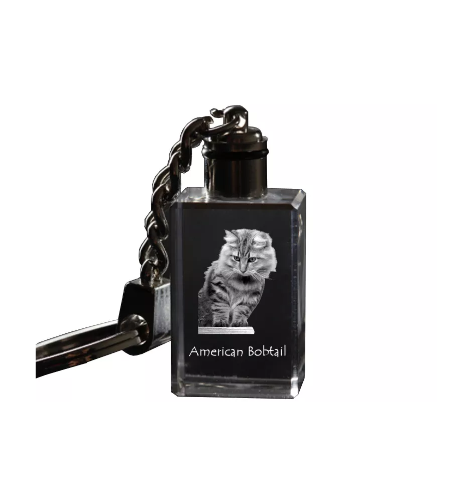 American Bobtail - Crystal pendant with cat photo, illuminated pendant, unique gift by Art-Dog brand