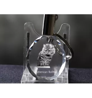 Bobtail américain - Fob with cat photo, crystal key ring in gift box, unique gift by Art-Dog brand