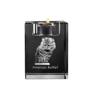 American Bobtail - Candle holder with cat photo, crystal tealight holder, personalised gift by Art-Dog brand