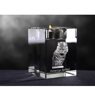 American Bobtail - Candle holder with cat photo, crystal tealight holder, personalised gift by Art-Dog brand