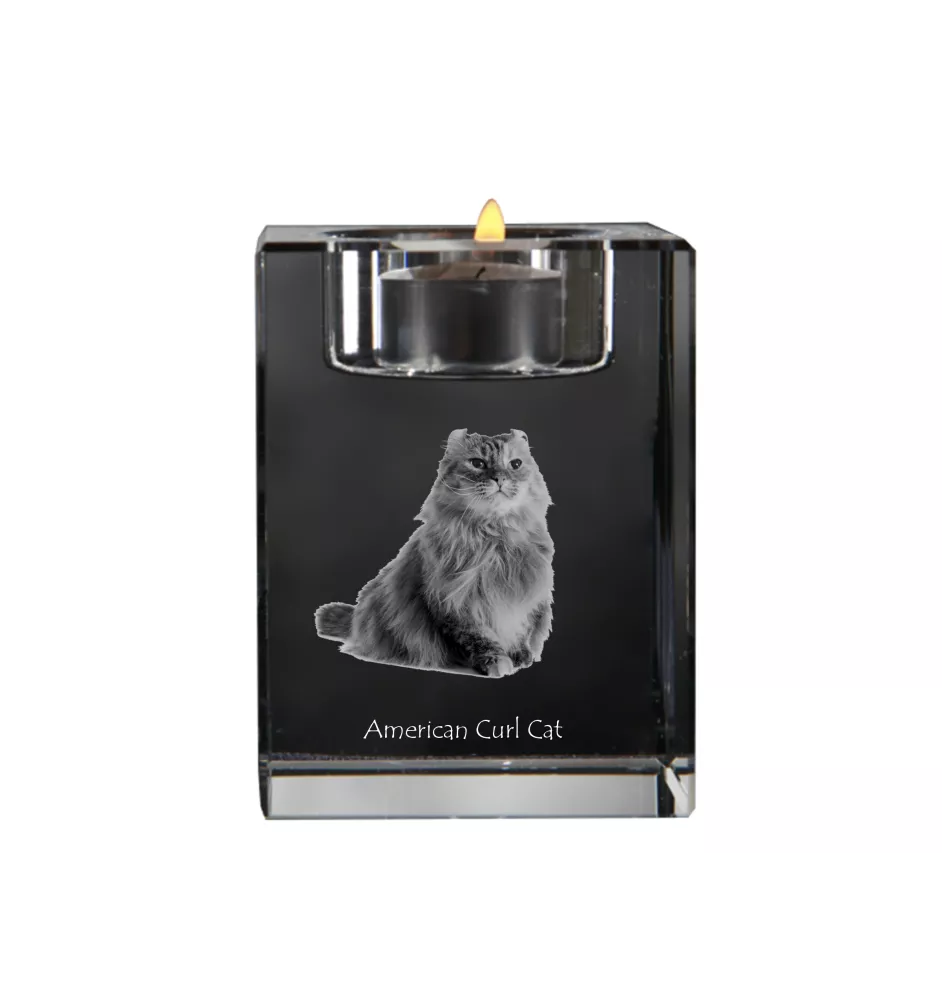 Amerikanisch Lockig - Kerzenhalter mit Katzenfoto, Teelichthalter aus Kristall, personalisiertes Geschenk der Marke Art-Dog
