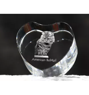 American Bobtail - crystal clock with a picture of a cat, heart-shaped shelf clock, personalized standing clock by Art-Dog brand