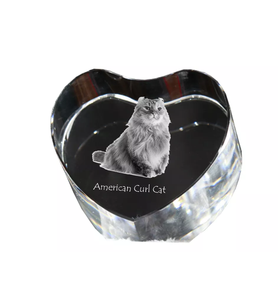 American Curl Cat - crystal clock with a picture of a cat, heart-shaped shelf clock, personalized standing clock by Art-Dog brand