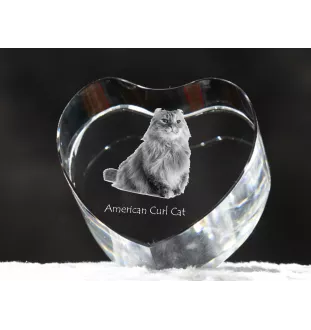 American Curl Cat - crystal clock with a picture of a cat, heart-shaped shelf clock, personalized standing clock by Art-Dog brand