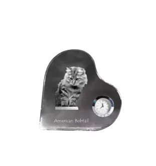 Bobtail américain - une horloge en cristal avec une photo de chat, une horloge en forme de cœur pour étagère, une horloge debout personnalisée de la marque Art-Dog
