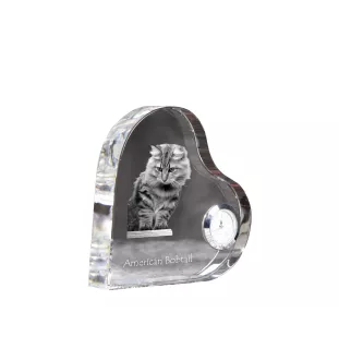 American Bobtail - crystal clock with a picture of a cat, heart-shaped shelf clock, personalized standing clock by Art-Dog brand