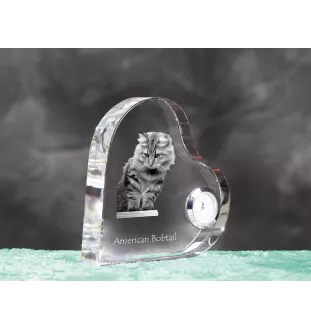 American Bobtail - crystal clock with a picture of a cat, heart-shaped shelf clock, personalized standing clock by Art-Dog brand
