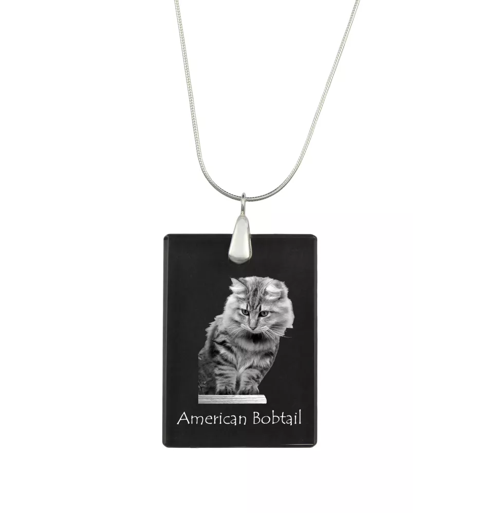Bobtail américain - Crystal pendant with cat, silver necklace with photo, personalised pendant by Art-Dog brand