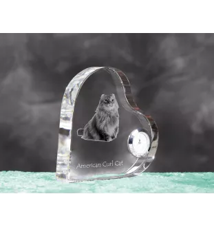 American Curl Katze - Kristalluhr mit Katzenbild, Herzregal-Uhr, personalisierte Standuhr von Art-Dog.