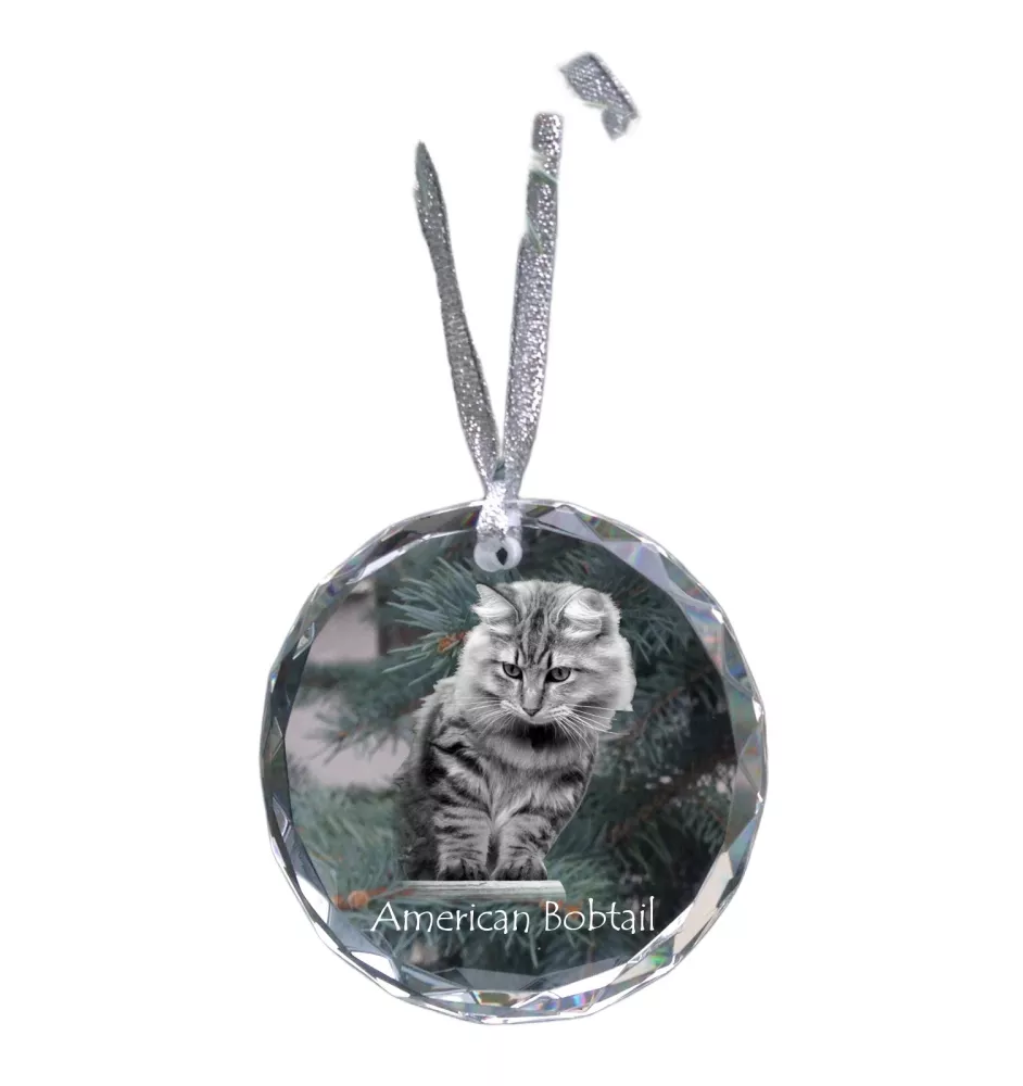 Bobtail américain - boule de Noël en cristal avec une photo, photo d'un chat dans le cristal, décoration personnalisée pour sapin de Noël de la marque Art-Dog