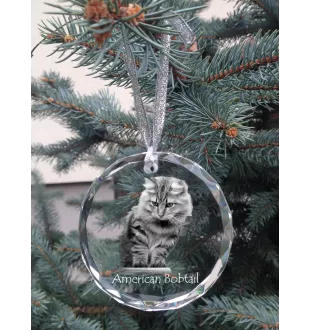 Bobtail américain - boule de Noël en cristal avec une photo, photo d'un chat dans le cristal, décoration personnalisée pour sapin de Noël de la marque Art-Dog