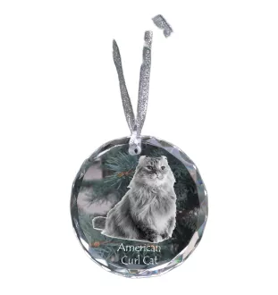 Chat à boucles américaines - boule de Noël en cristal avec une photo, photo d'un chat dans le cristal, décoration personnalisée pour sapin de Noël de la marque Art-Dog